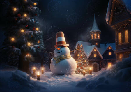 Vánoční přání Sněhulák a vánoční strom