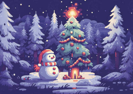 Vánoční přání Pixelart se sněhulákem