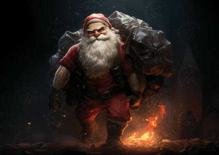 Vánoční přání Santa s pytlem uhlí