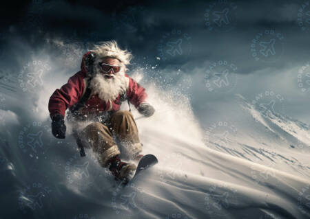 Vánoční přání Santa na snowboardu